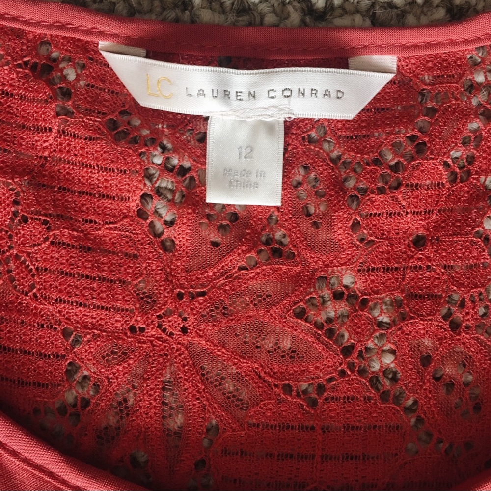 Lauren Conrad red lace trim dress - Picture 3 of 7